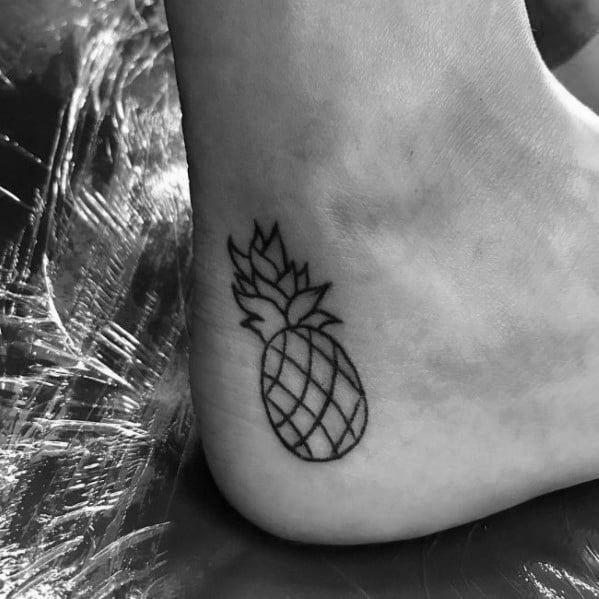 Small Pineapple Outline on Tendon ankle tattoo Tattoo Design