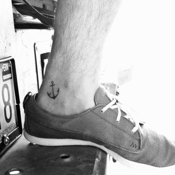 Small Simple Anchor Ankle Tattoo Placed Near Tendon Tattoo Design