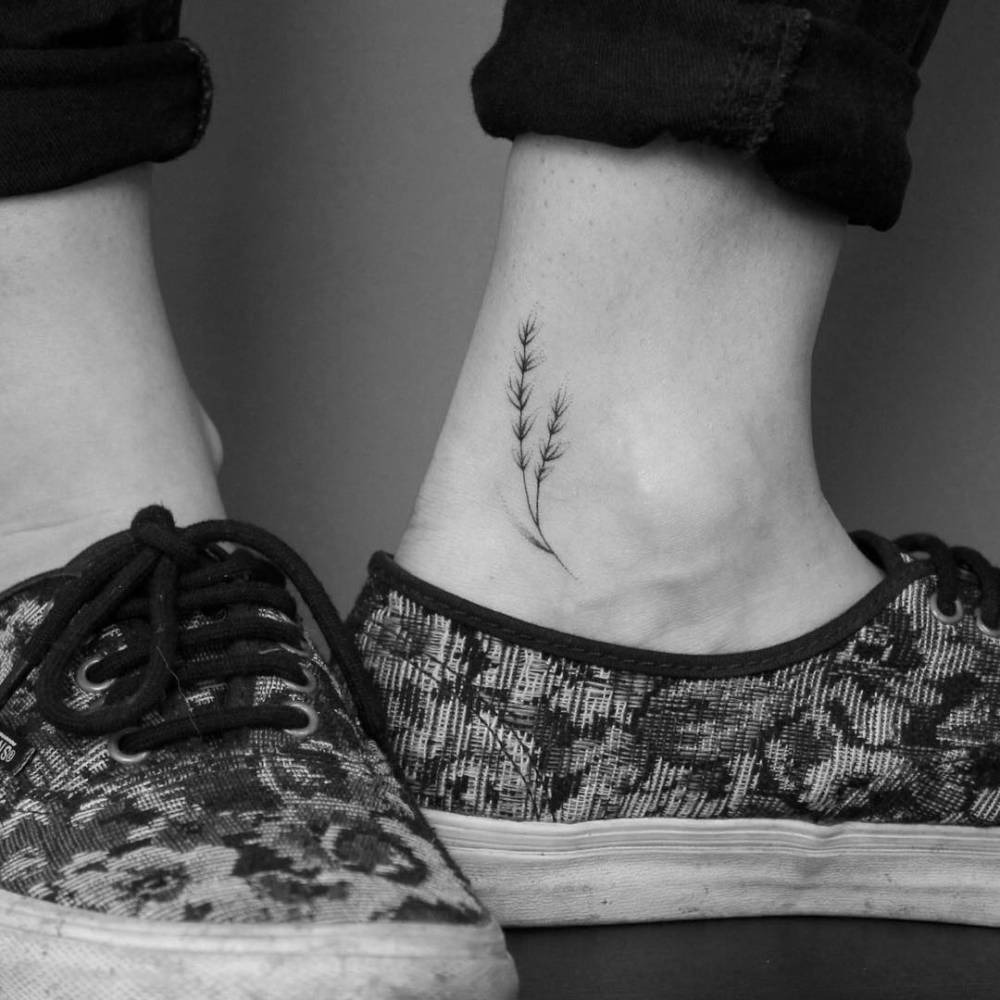 Tiny Branch of a Plant Ankle Tattoo Tattoo Design