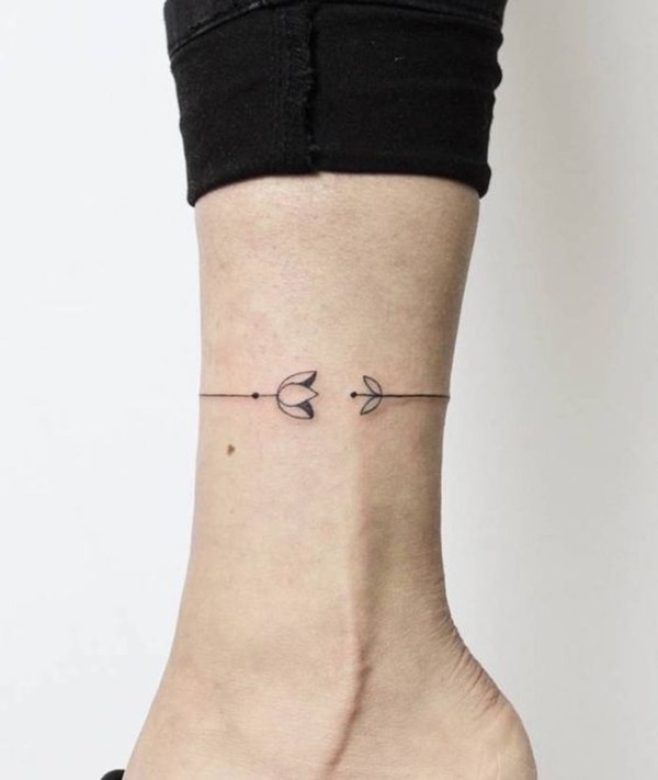 Tiny Line with Leaves and Flower Ankle Tattoo Tattoo Design
