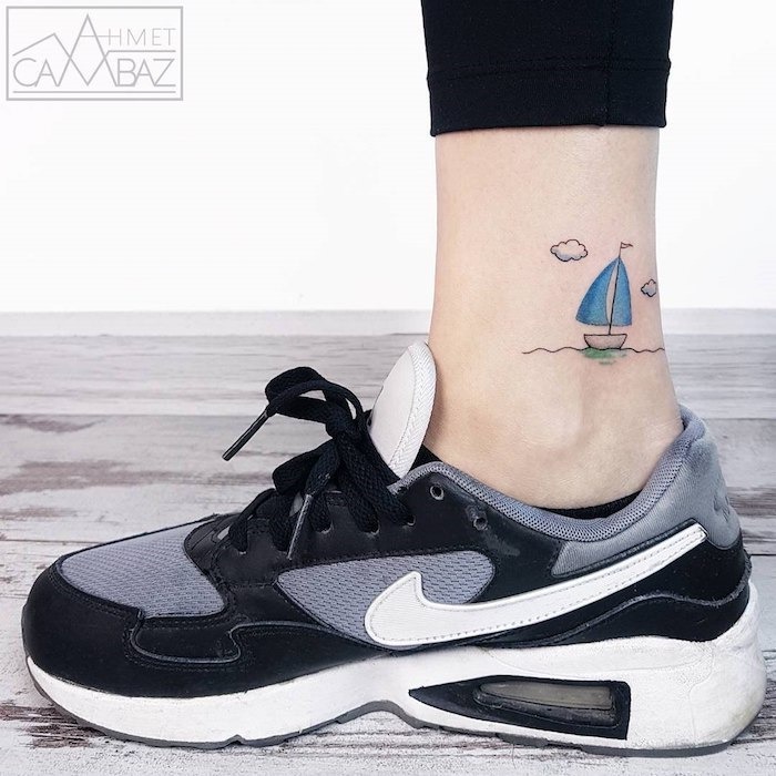 Tiny Sailboat on the Sea Ankle Tattoo Design Tattoo Design