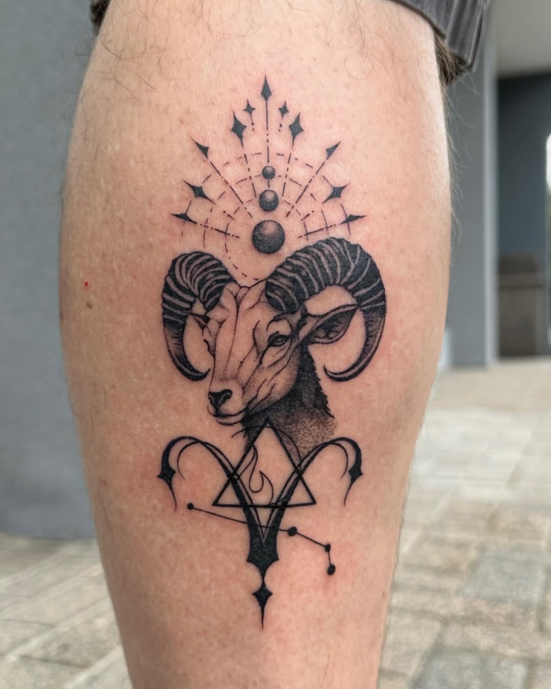 Cosmic Aries Ram Tattoo with Intricate Details Tattoo Design