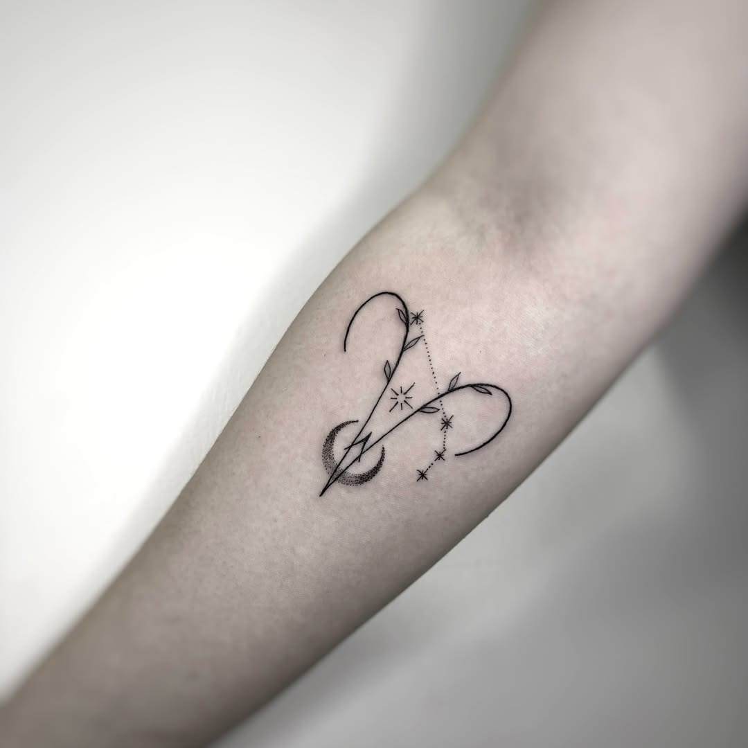 Elegant Aries Constellation Tattoo with Stars Tattoo Design