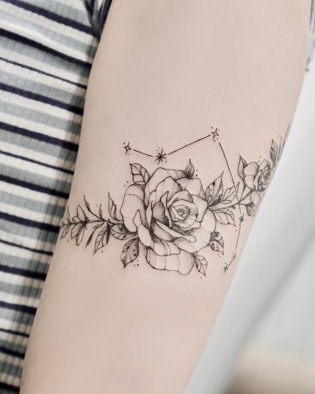 Elegant Aries Floral and Constellation Tattoo Tattoo Design