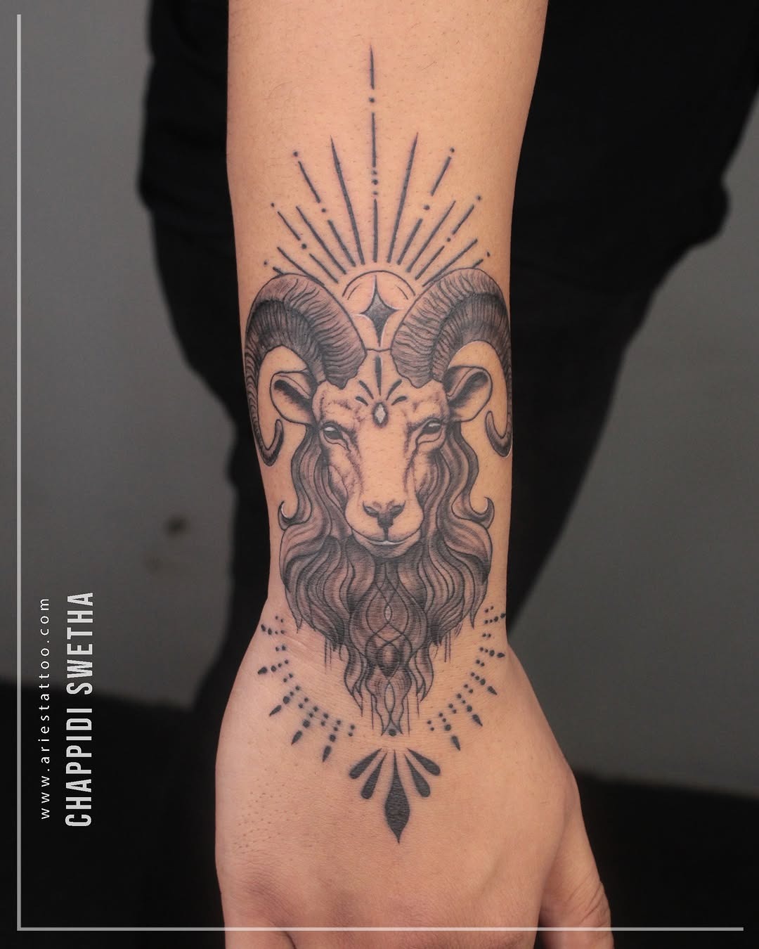 Intricate Ram Design Celebrating Aries Energy Tattoo Design