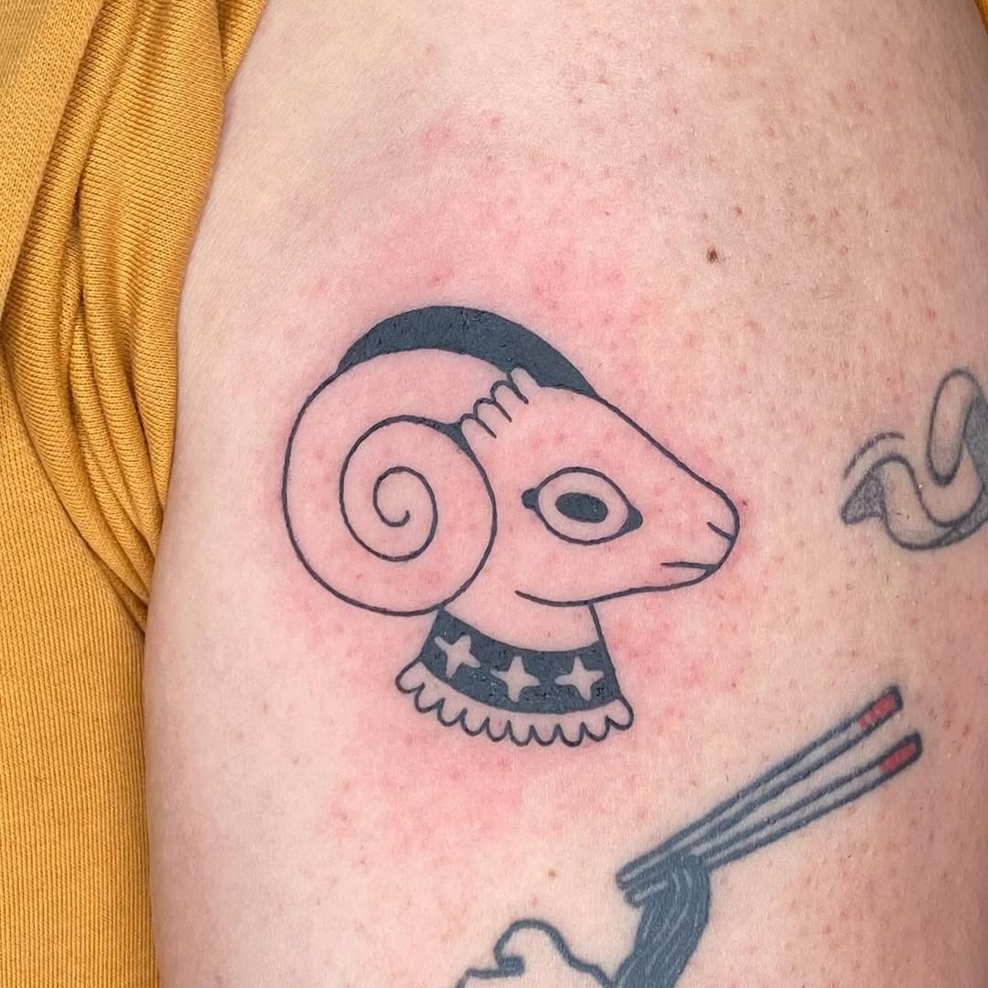 Stylish Aries Head Tattoo with Unique Design Tattoo Design