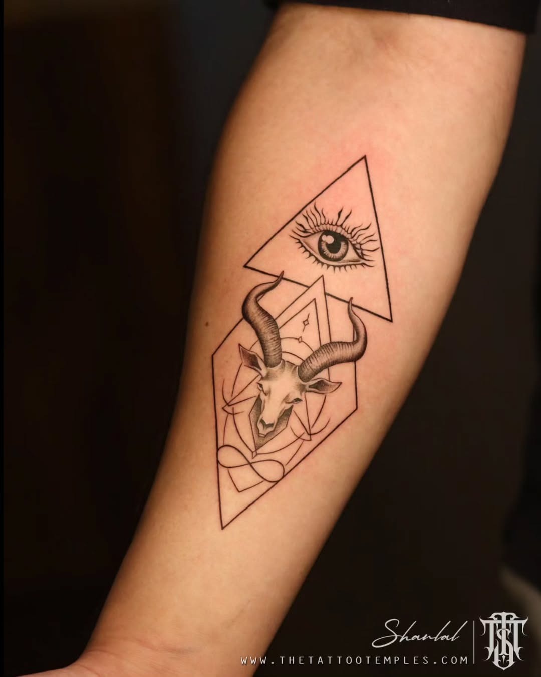 Stylish Aries tattoo with symbolic elements Tattoo Design