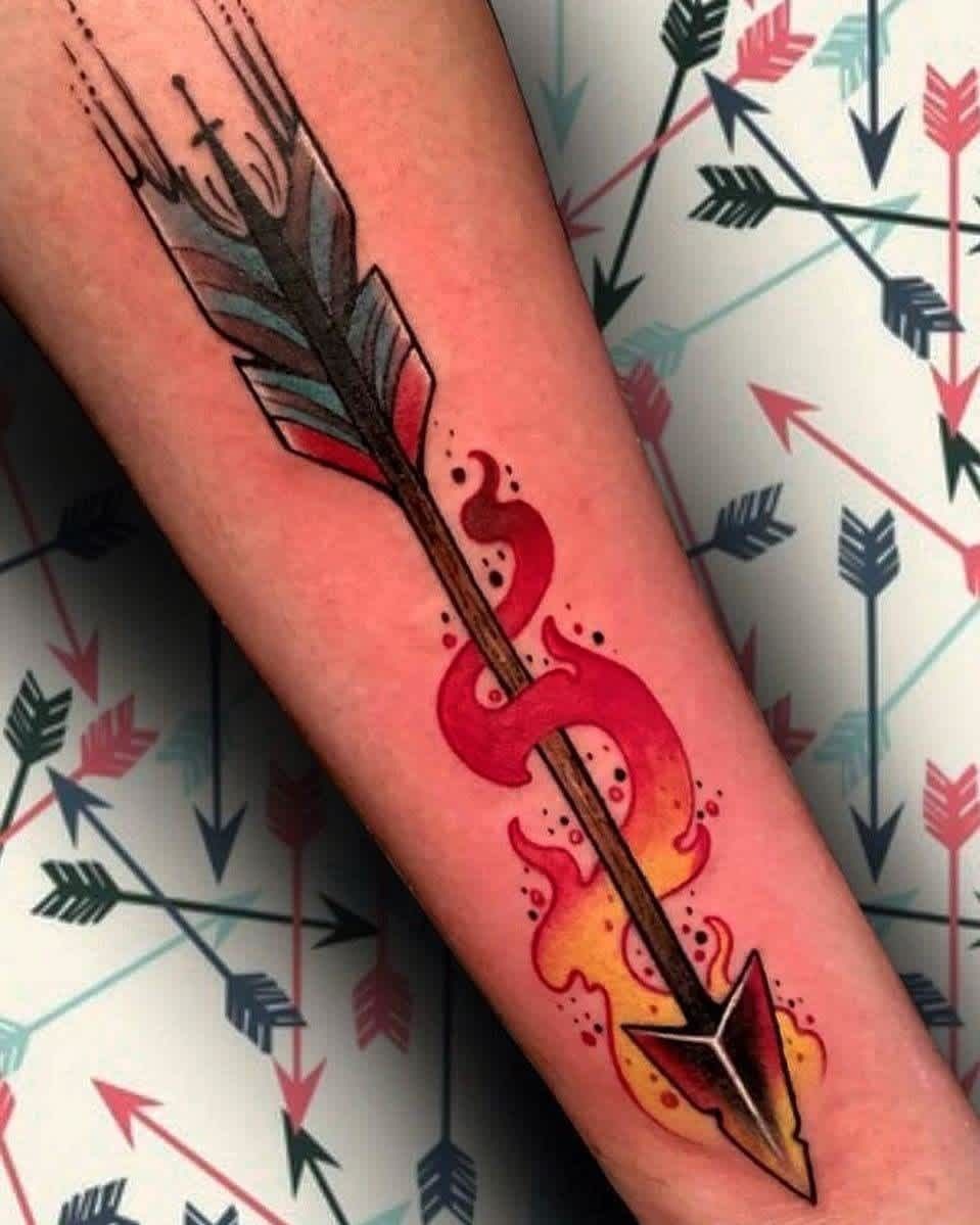 Colorful Flame Arrow Tattoo Tattoo Design