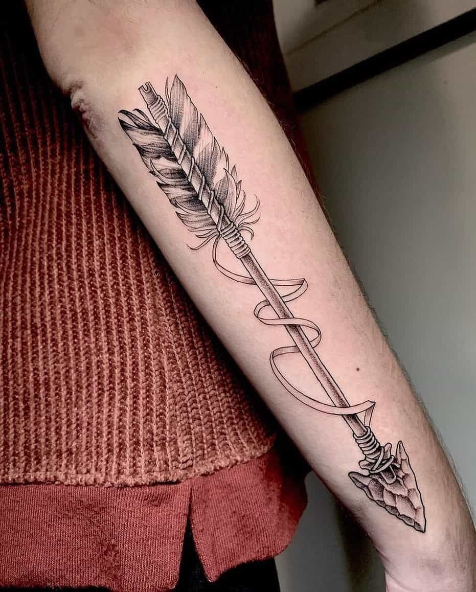 Large Feather Arrow Forearm Tattoo Tattoo Design