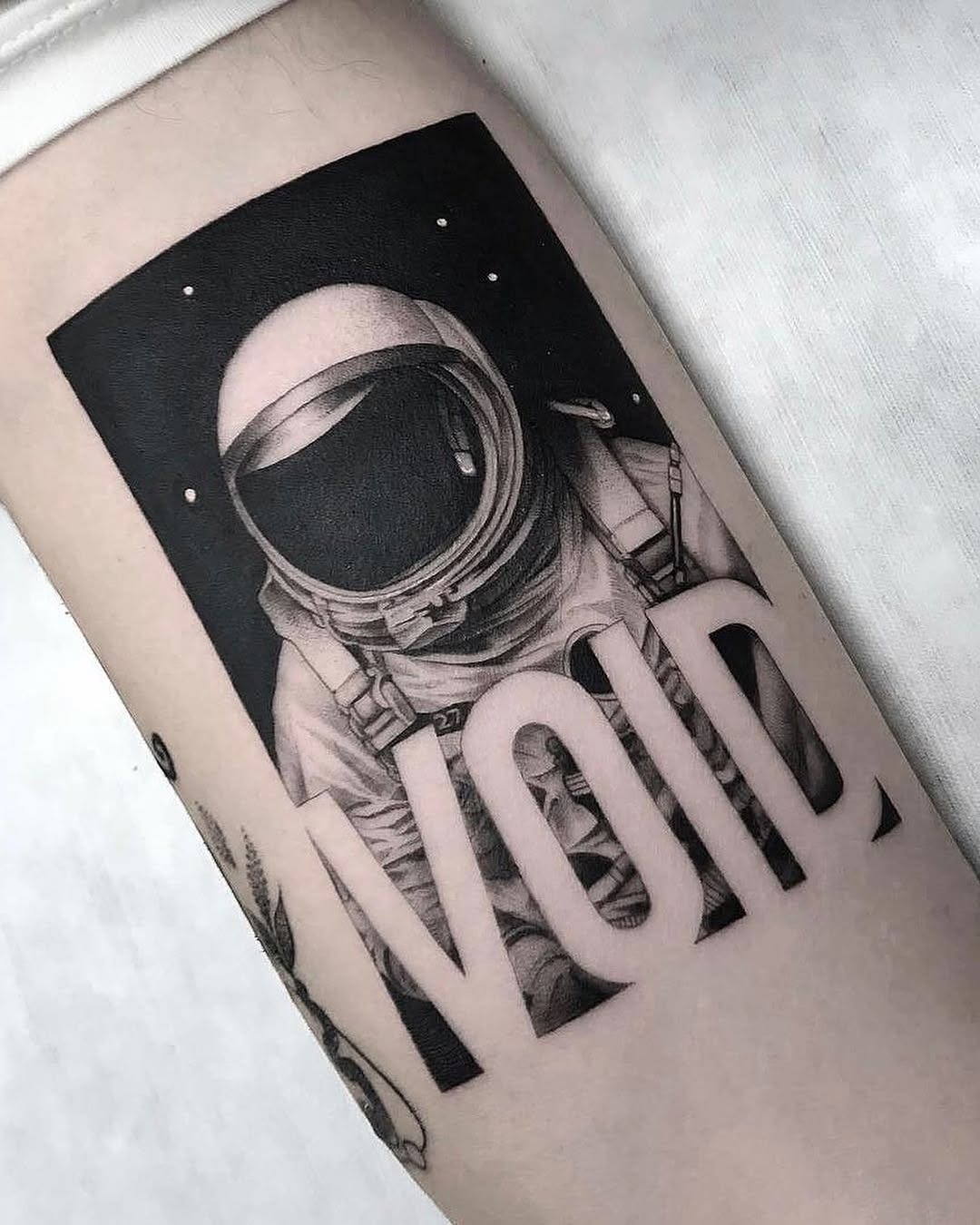 Bold Astronaut Tattoo with Void Statement Tattoo Design