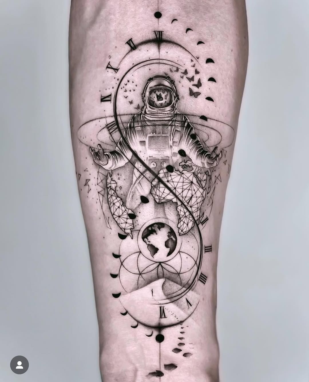 Intricate astronaut tattoo exploring time and space Tattoo Design