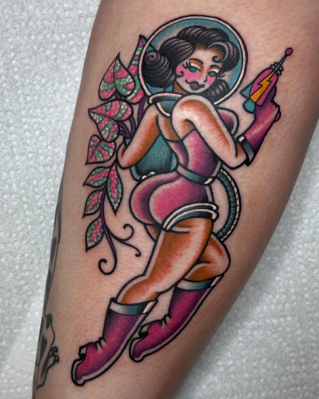 Vintage astronaut tattoo with playful vibes Tattoo Design