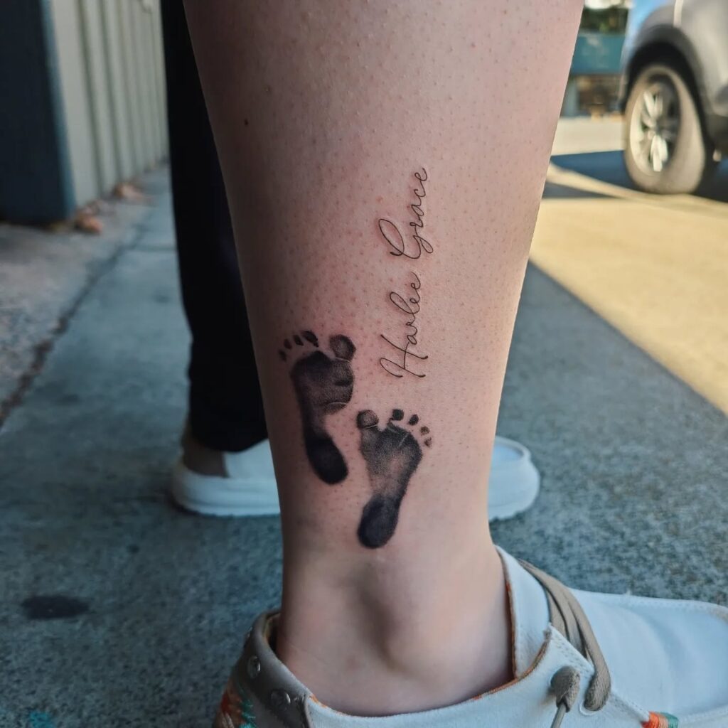 Baby Footprint with Floral Frame Tattoo Tattoo Design