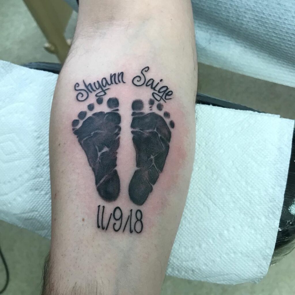 Baby Footprint with Name and Date Tattoo Tattoo Design