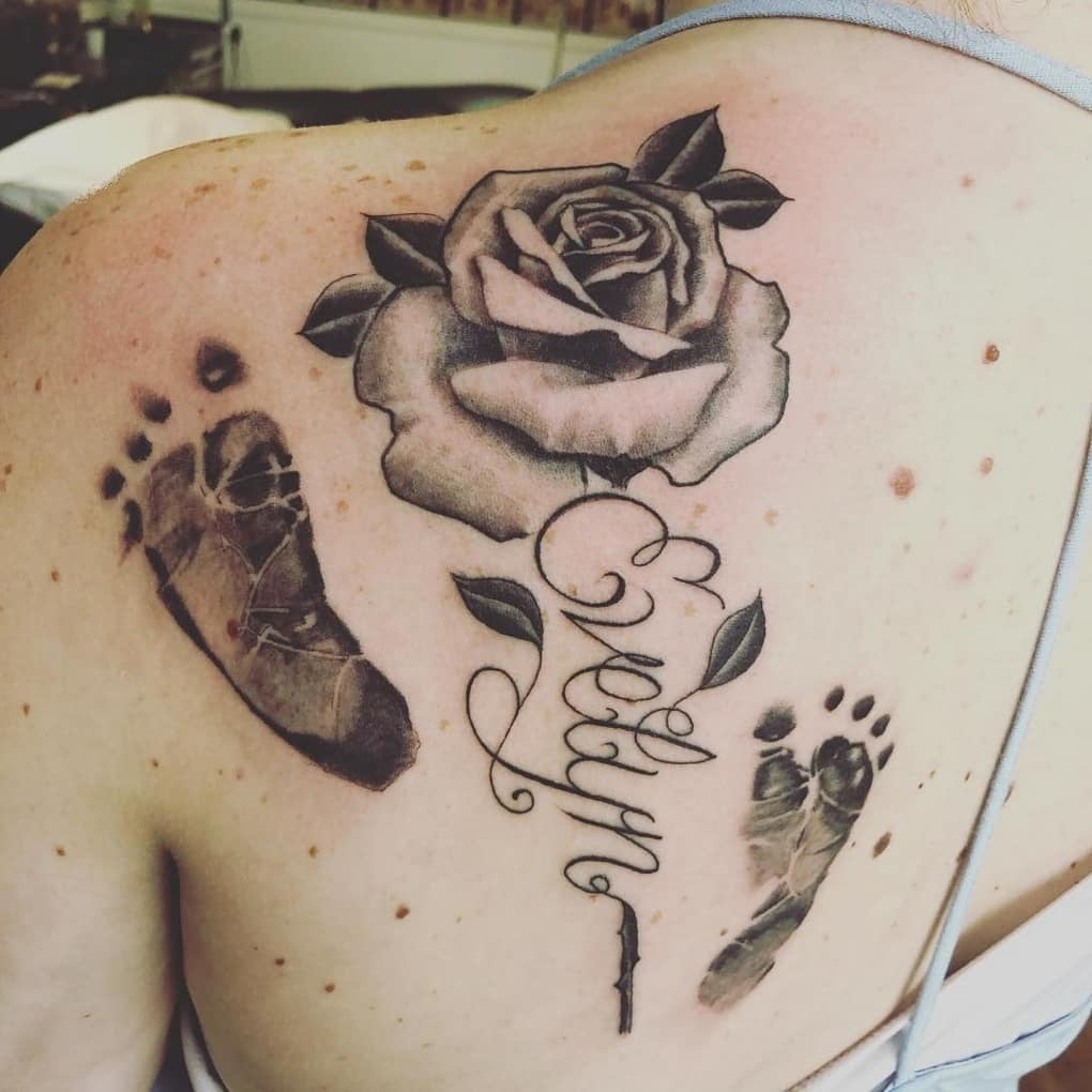 Baby Footprint with Name and Date Tattoo Tattoo Design