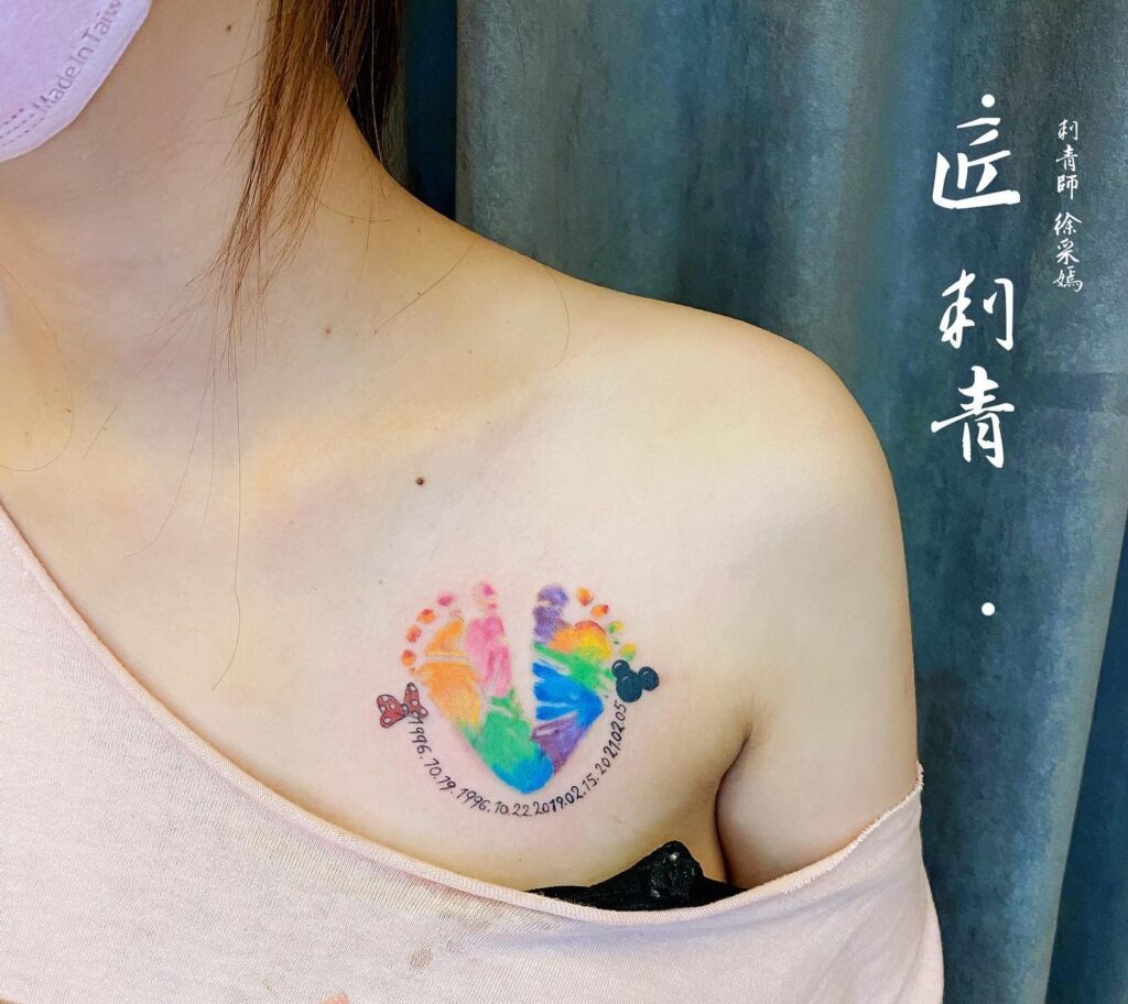 Baby Footprints with Floral Accents Tattoo Tattoo Design