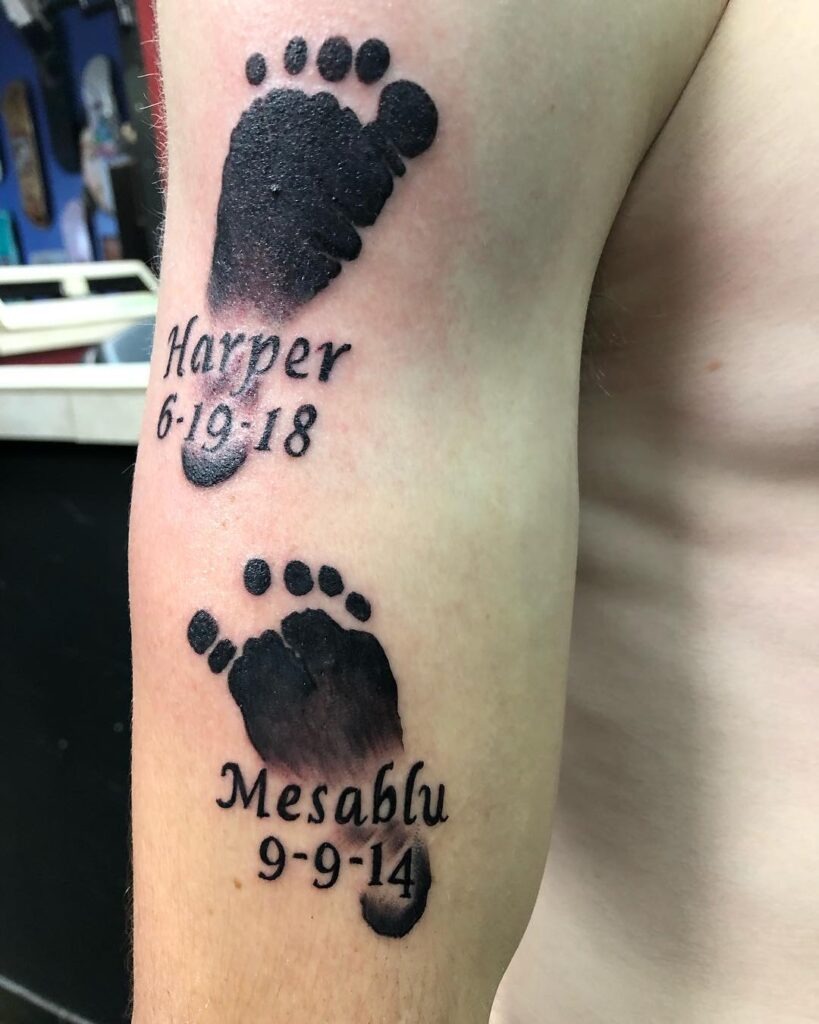 Baby Footprints with Heart Accents Tattoo Design