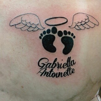 Baby Footprints with Initials and Butterfly Effect Tattoo Tattoo Design
