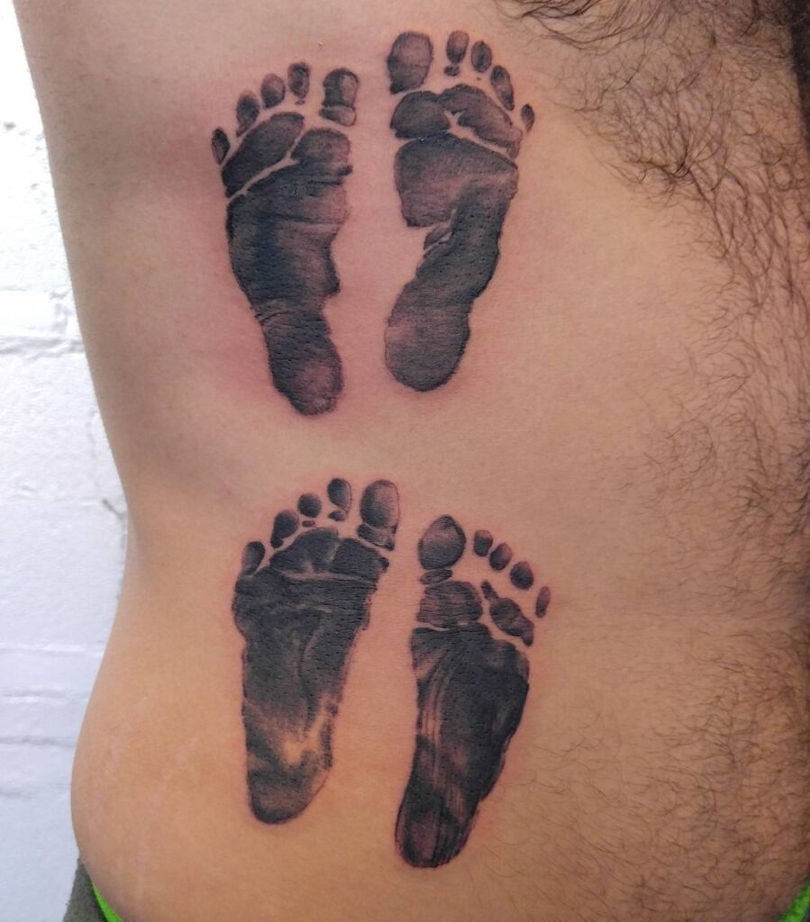 Baby Footprints with Name and Date Tattoo Tattoo Design