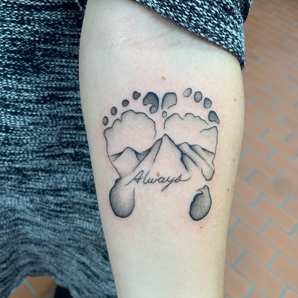 Baby Footprints with Name and Date Tattoo Tattoo Design