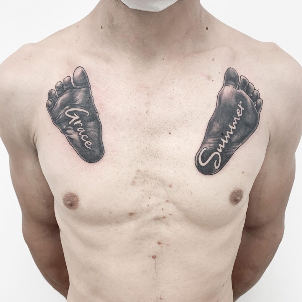 Baby Footprints with Name, Date, and Meaningful Quote Tattoo Tattoo Design