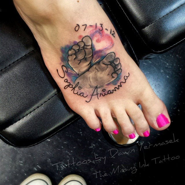 Baby Footprints with Name Tattoo Tattoo Design