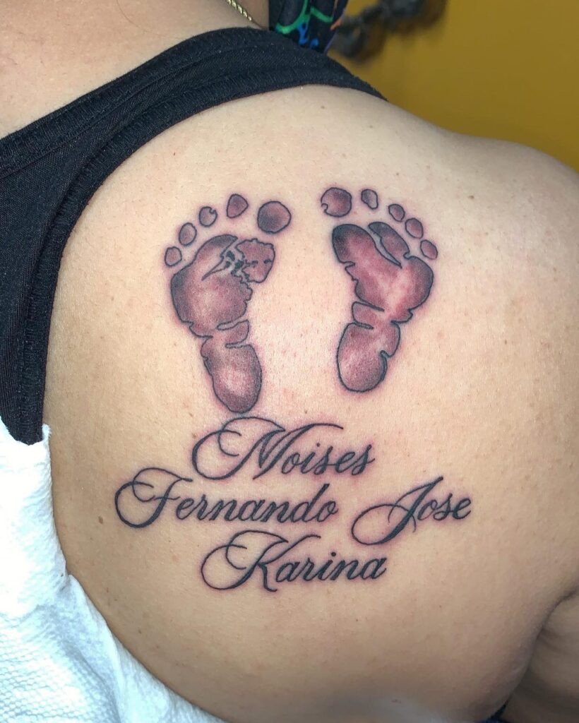 Baby Footprints with Rose and Name Tattoo Tattoo Design