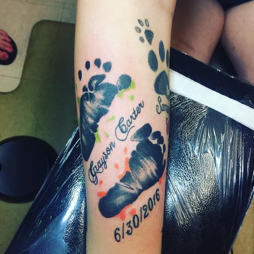 Detailed Baby Footprint with Birth Information Tattoo Tattoo Design