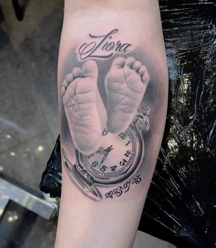 Minimalistic Baby Name and Date Tattoo Tattoo Design