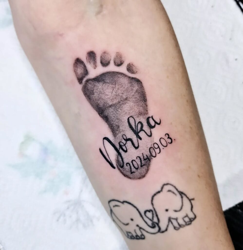 Sibling Baby Footprints with Dates Tattoo Tattoo Design