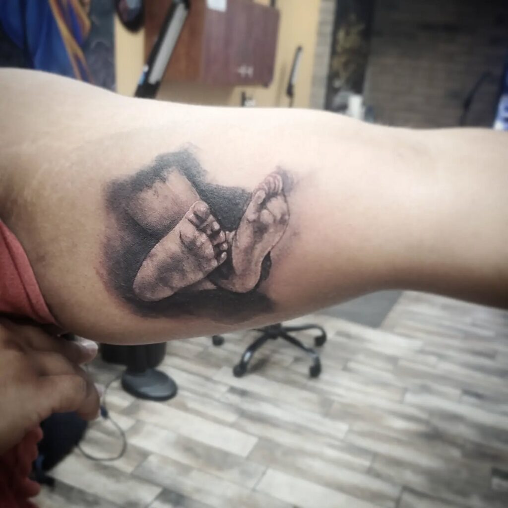 Twin Baby Footprints with Names Tattoo Tattoo Design
