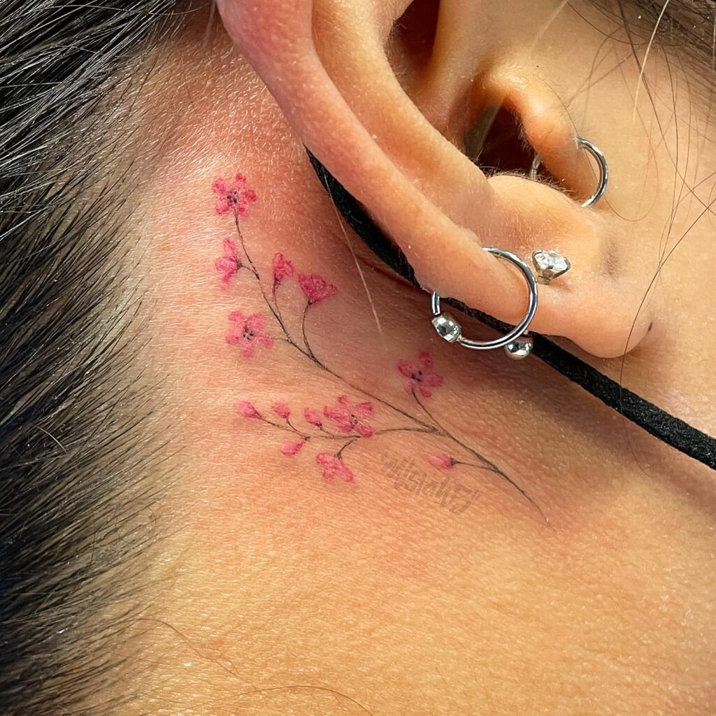 "Blessed" Vertical Behind the Ear Tattoo Tattoo Design