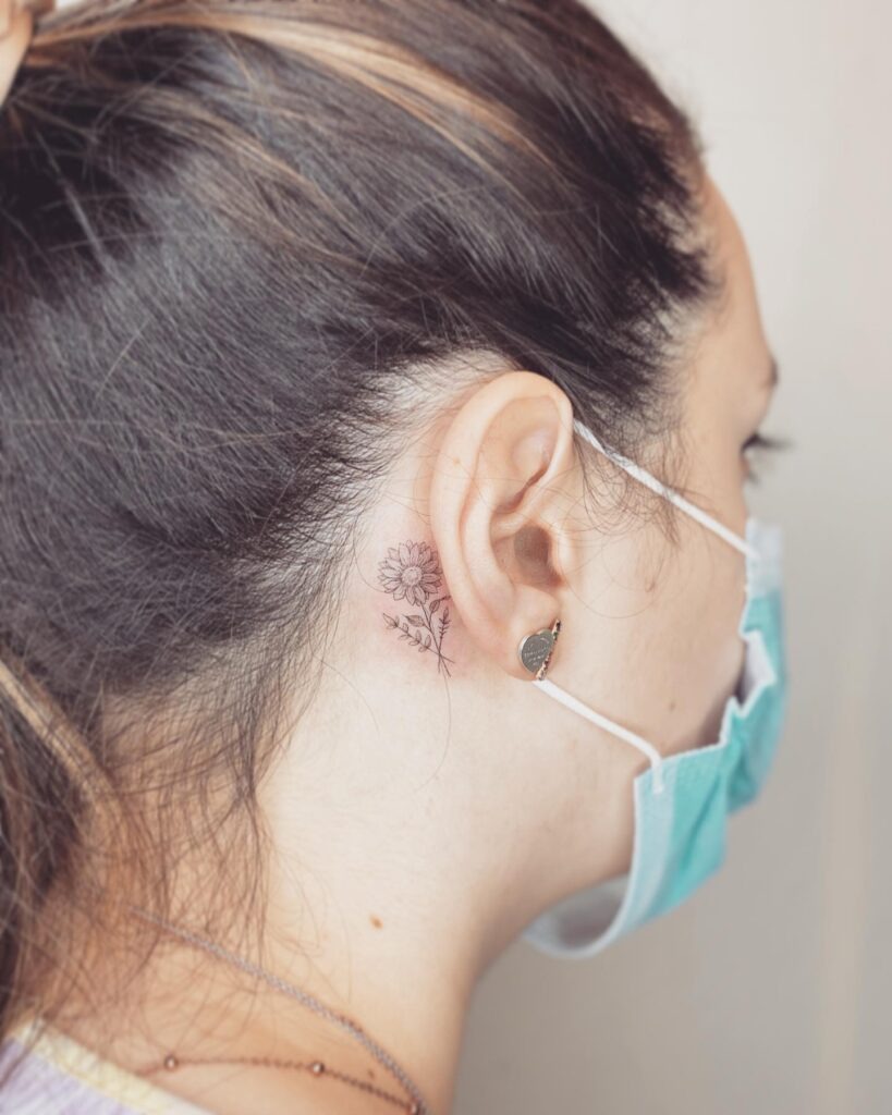 Blue Blossom Behind-the-Ear Tattoo Tattoo Design
