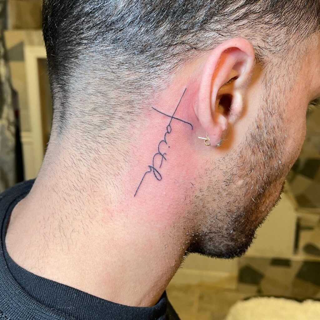 Crescent Moon and Stars Behind-the-Ear Tattoo Tattoo Design