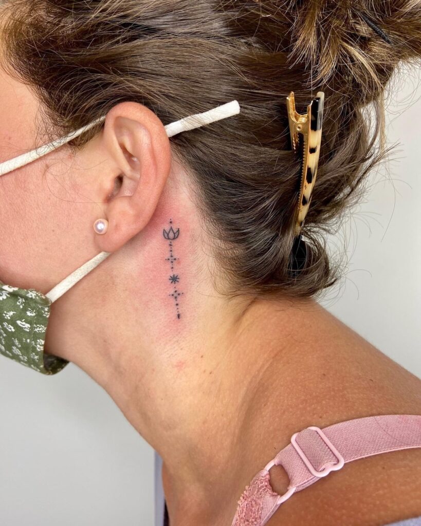 Crescent Moon and Stars Behind-the-Ear Tattoo Tattoo Design