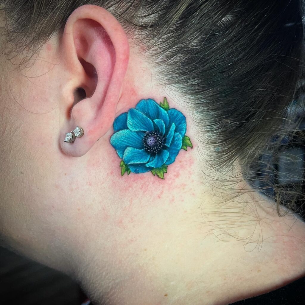 Daisy and Morning Glory Behind-the-Ear Tattoo Tattoo Design