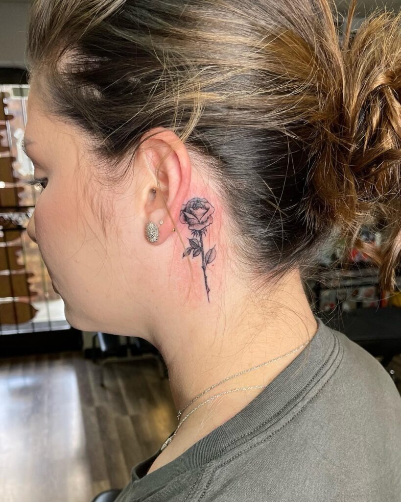 Delicate Floral Behind-the-Ear Tattoo Tattoo Design