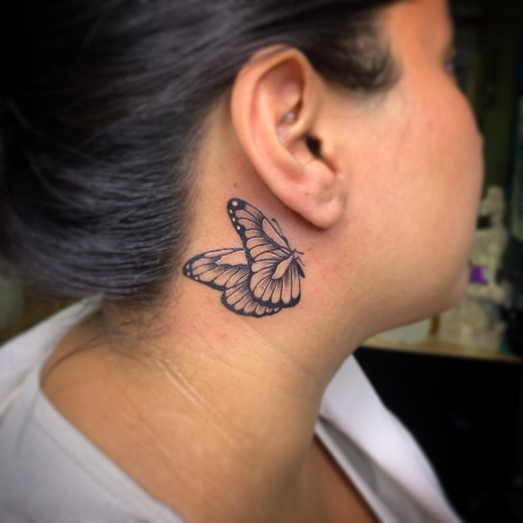 Dragons and Crescent Moon Behind-the-Ear Tattoo Tattoo Design