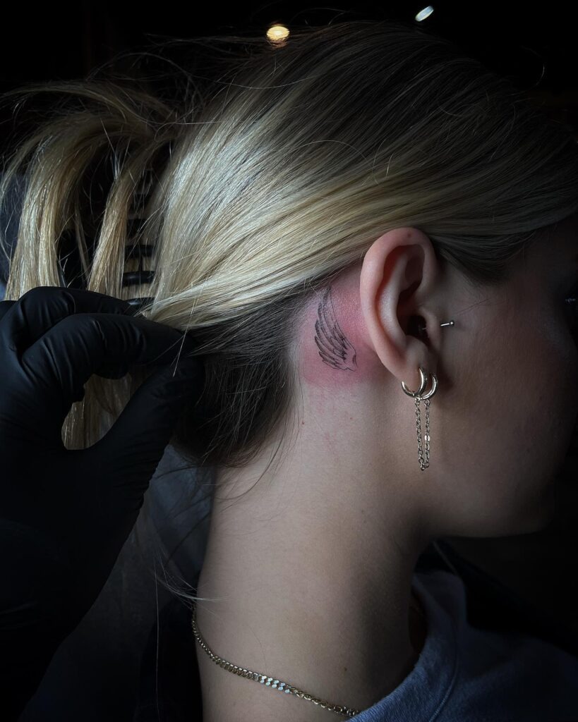 Red Butterfly and Hearts Behind-the-Ear Tattoo Tattoo Design