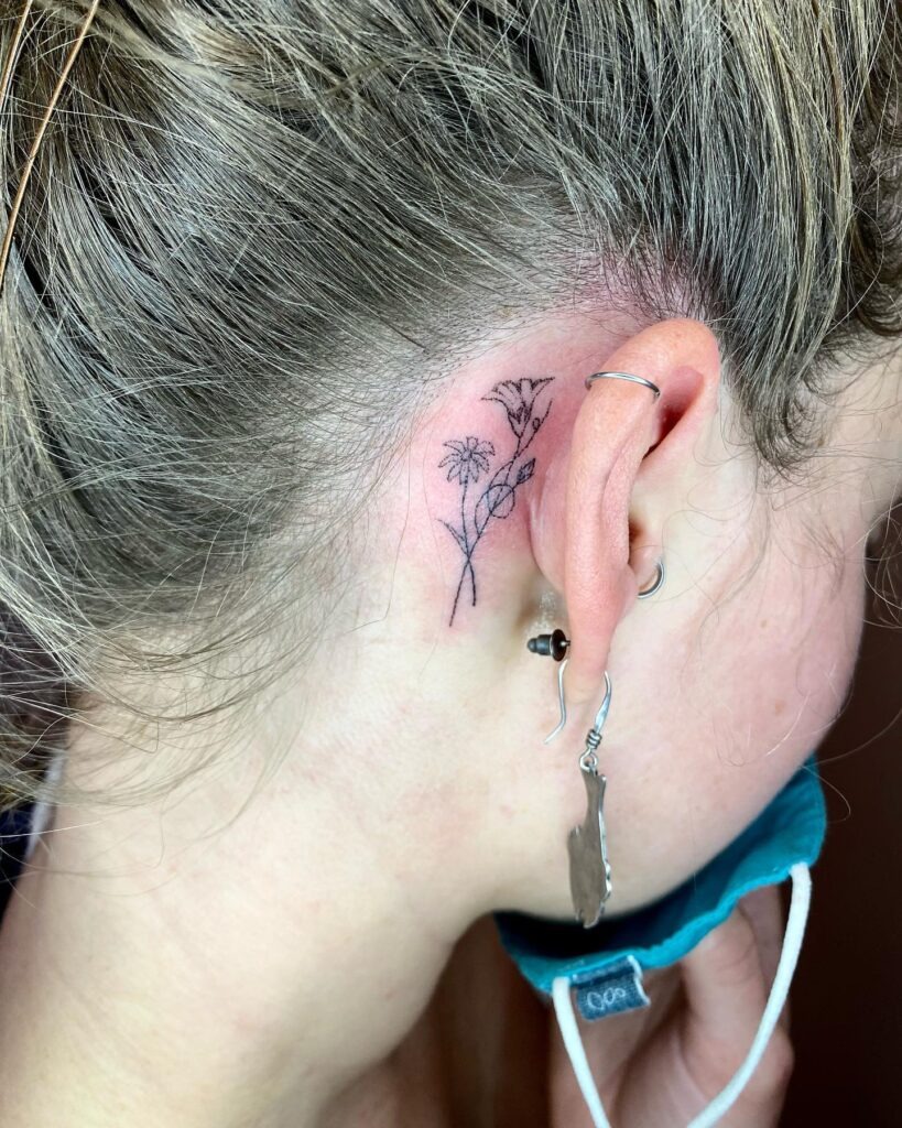 Simple Floral Outline Behind-the-Ear Tattoo Tattoo Design