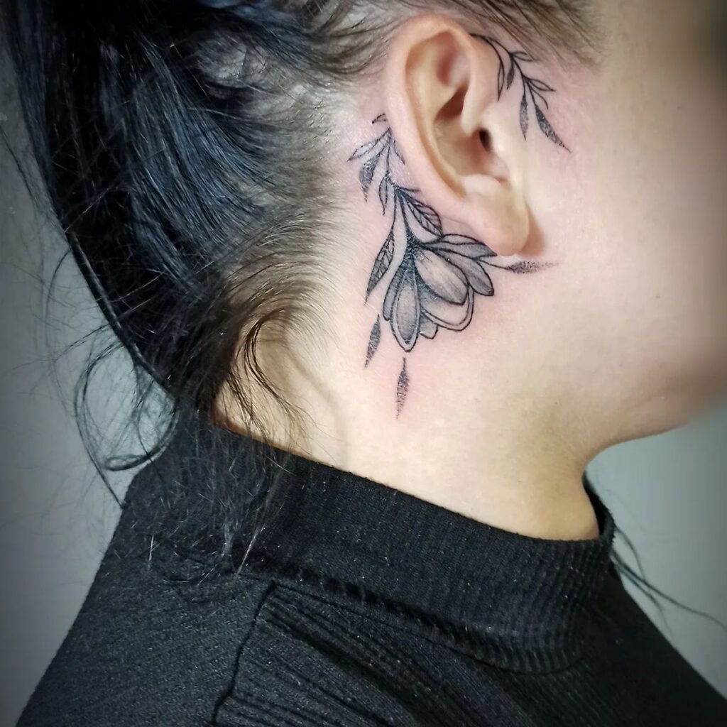 Soft Pink Blossoms Behind-the-Ear Tattoo Tattoo Design