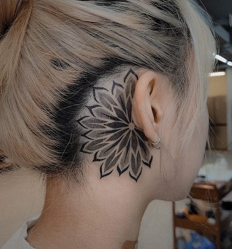 Tiny Sunflower Behind-the-Ear Tattoo Tattoo Design