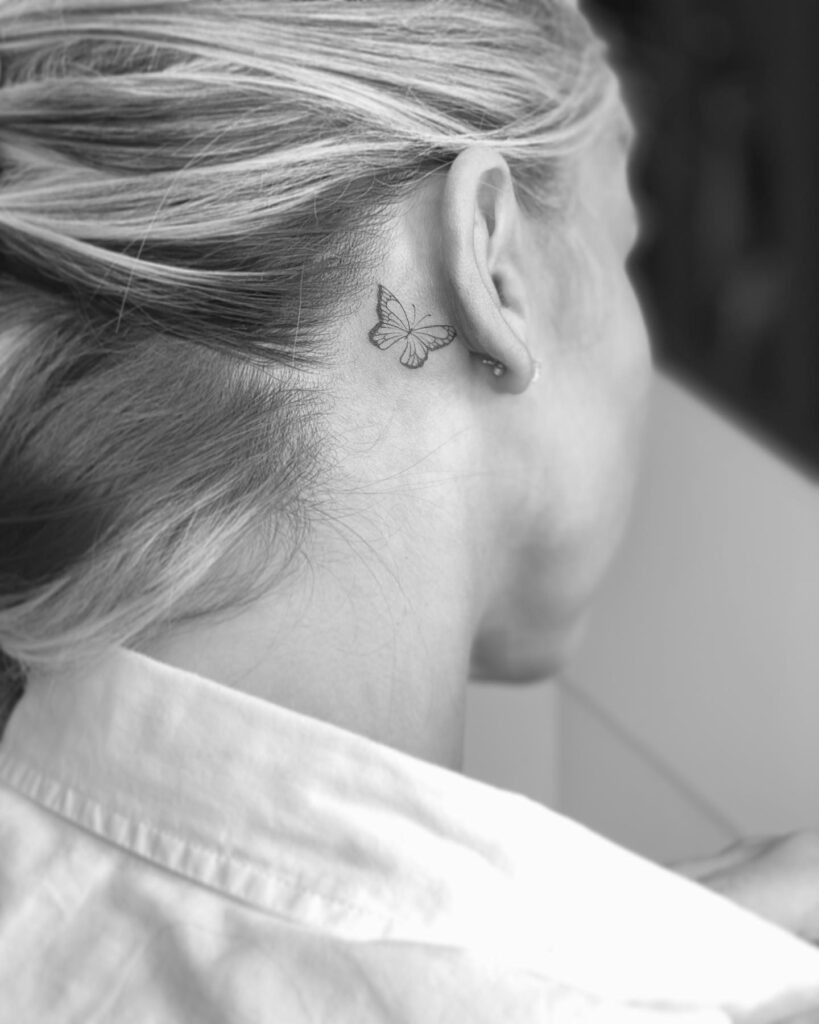 Unalome and Lotus Behind-the-Ear Tattoo Tattoo Design
