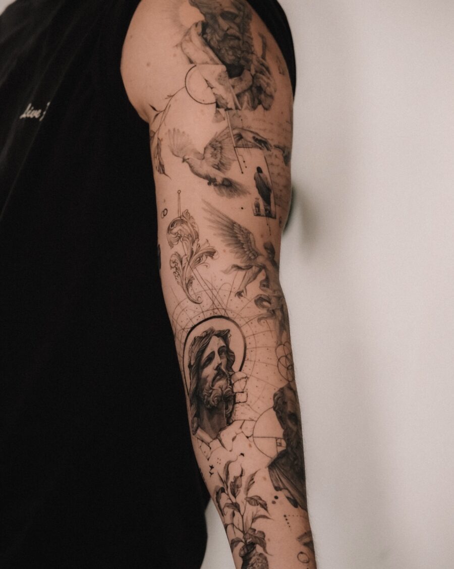 Artful representation of biblical themes in ink Tattoo Design