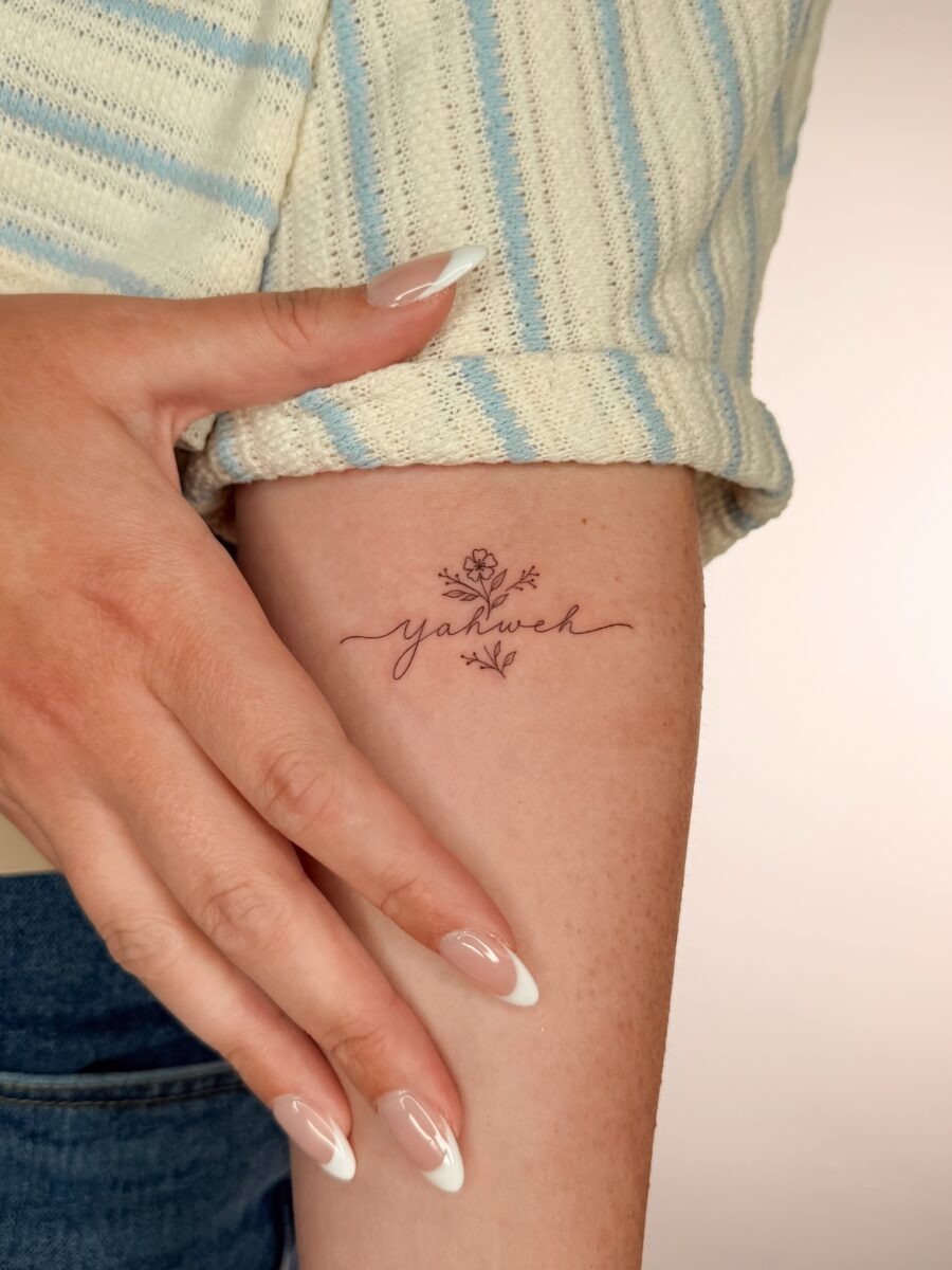 Delicate Yahweh Tattoo with Floral Touch Tattoo Design
