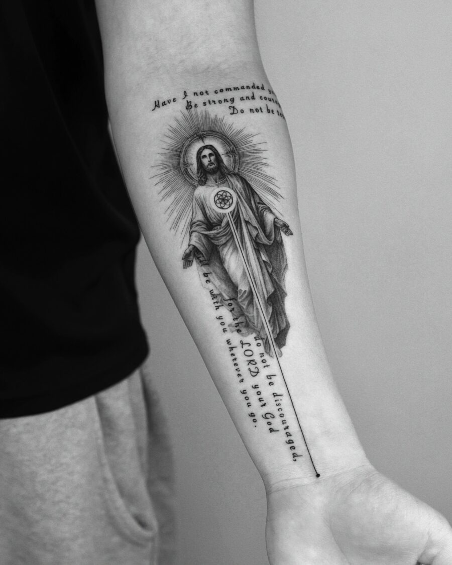 Elegant cross with grapes and flowers tattoo Tattoo Design