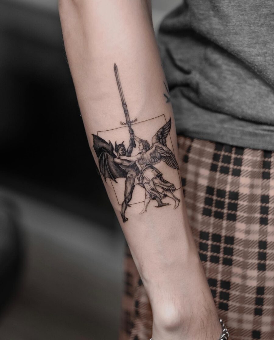 Inspirational Jesus Tattoo with Isaiah Verse Tattoo Design
