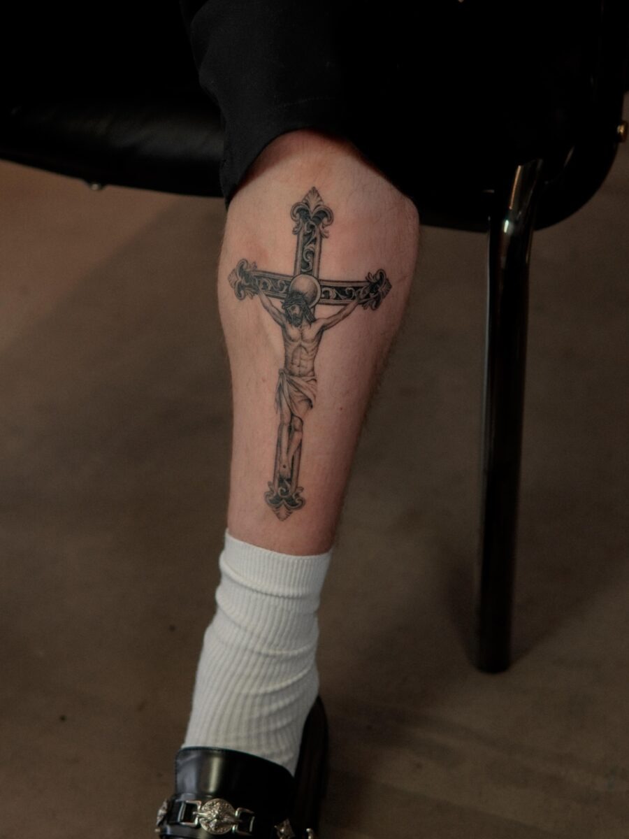 Intricate Cross Tattoo on the Neck Tattoo Design