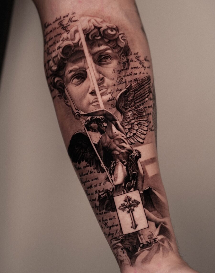 Intricate depiction of David and spiritual themes Tattoo Design
