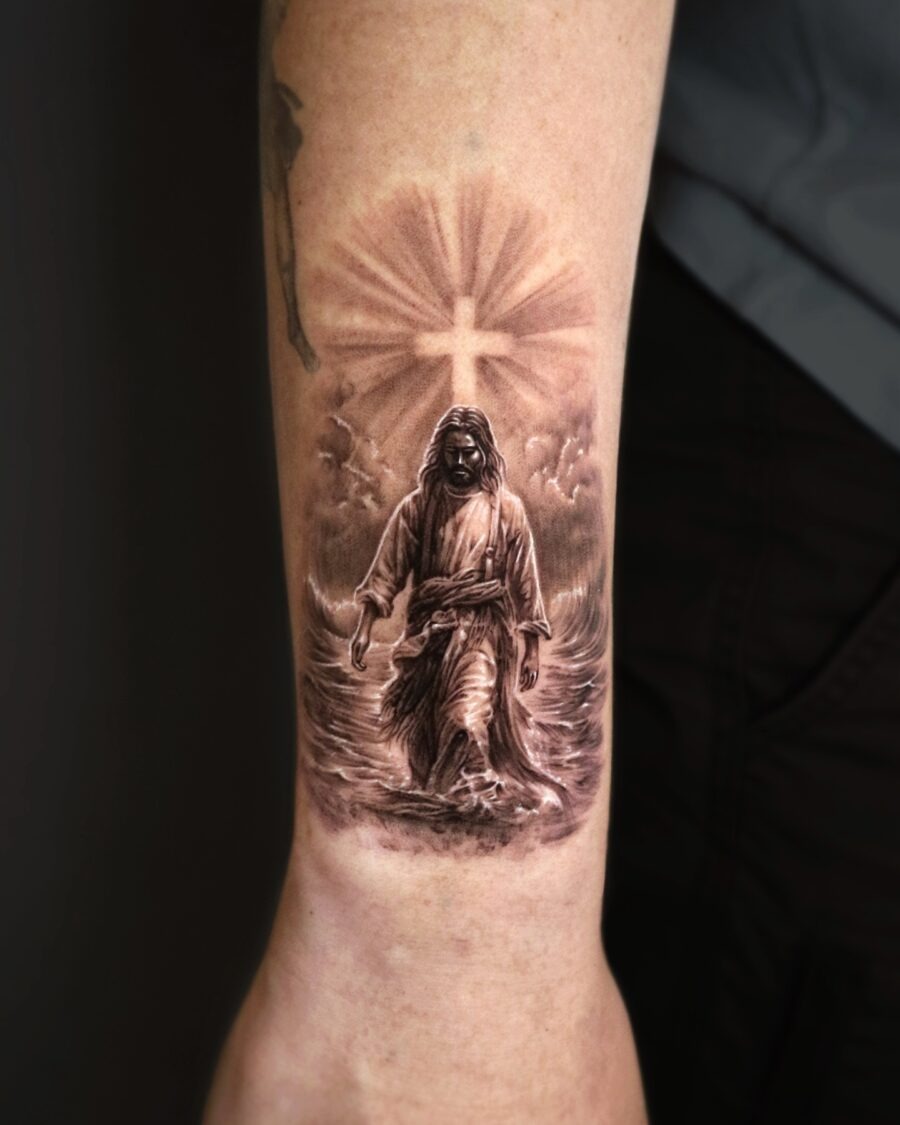 Majestic angel tattoo with intricate details Tattoo Design